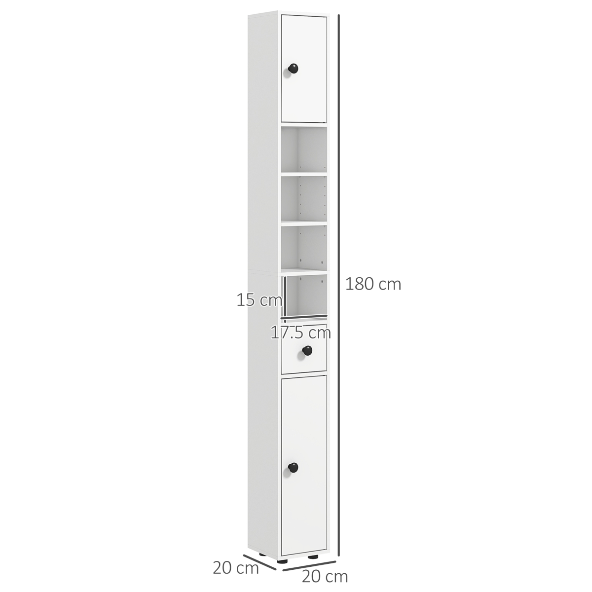 kleankin Slim White Bathroom Storage Cabinet with Open Shelves