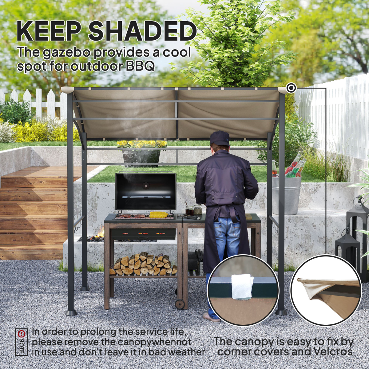 Outsunny 215 x 150cm Weather-Resistant BBQ Gazebo Canopy, Khaki