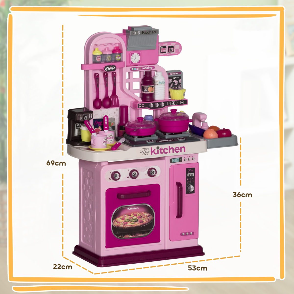 AIYAPLAY Kids Kitchen Playset, 33-Piece, Lights, Sounds, Storage