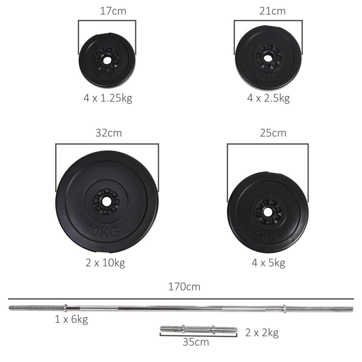 HOMCOM 65kg Adjustable Dumbbell and Barbell Set for Home Gym