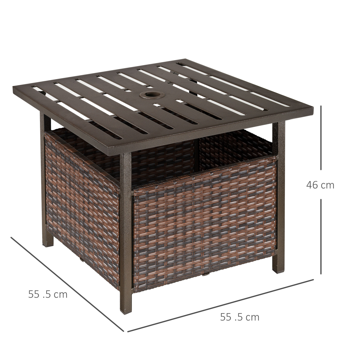 Outsunny Outdoor Rattan Coffee Table with Umbrella Hole & Storage