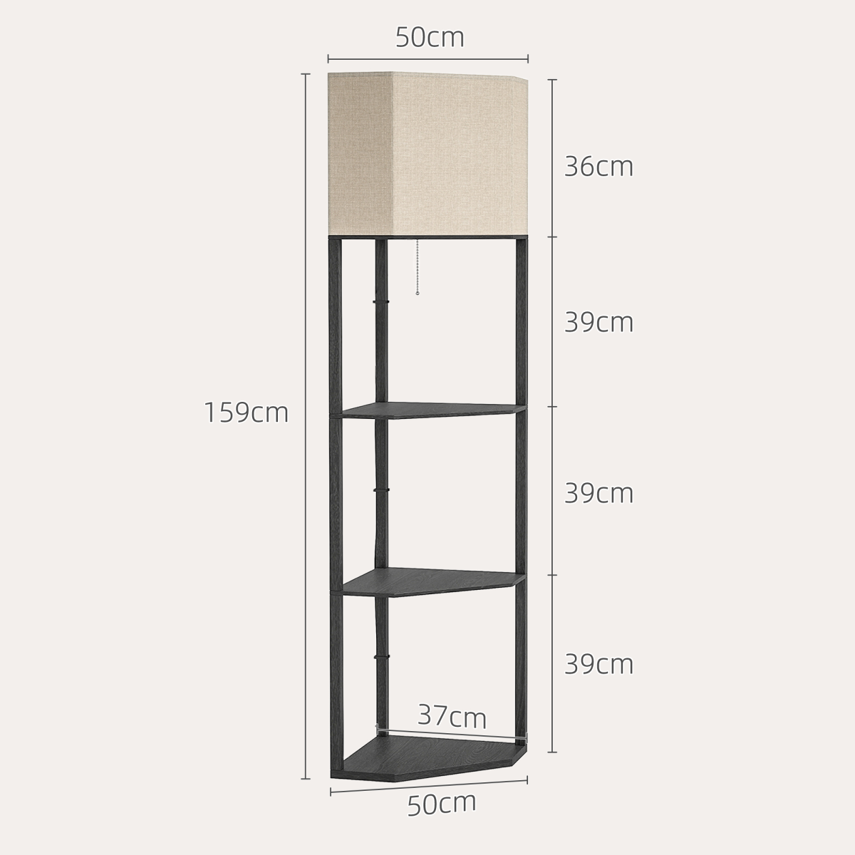 Corner Floor Lamp with 3 Shelves, Standing Lamp for Living Room