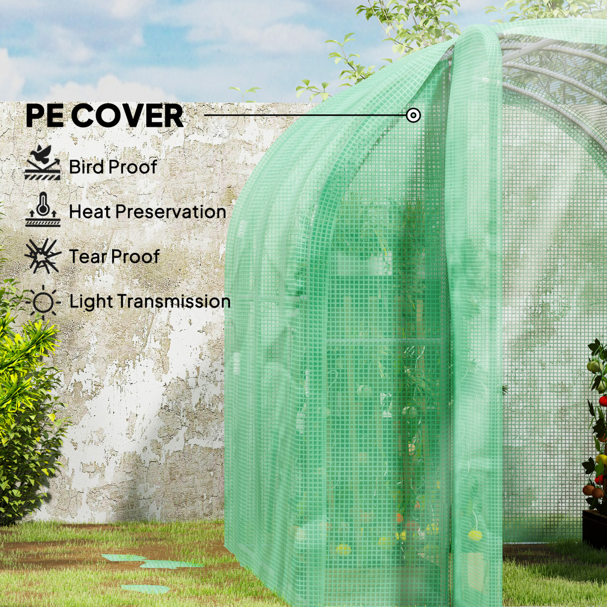 Outsunny 3 x 2m Polytunnel Greenhouse with Door, Galvanised Steel Frame