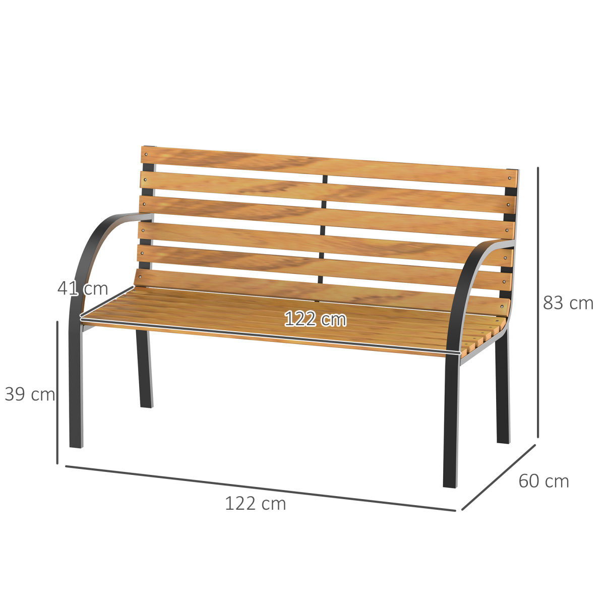 Outsunny Garden Bench, 2-Seater Steel and Hardwood, 122 x 60 x 80 cm