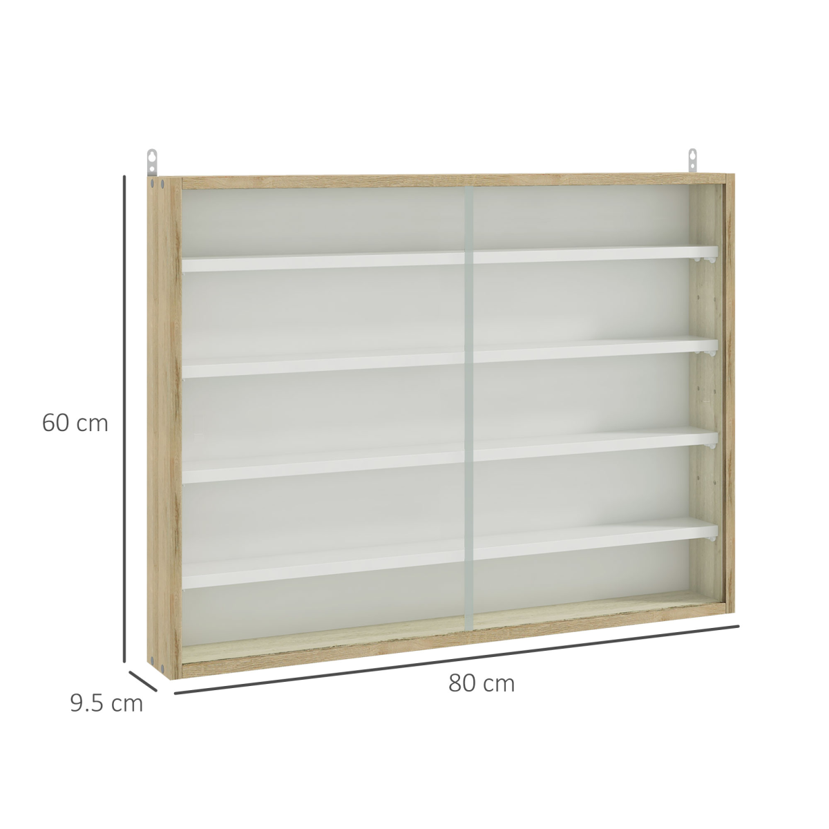 HOMCOM 5-Tier Wall Display Cabinet with Glass Doors, Natural/White