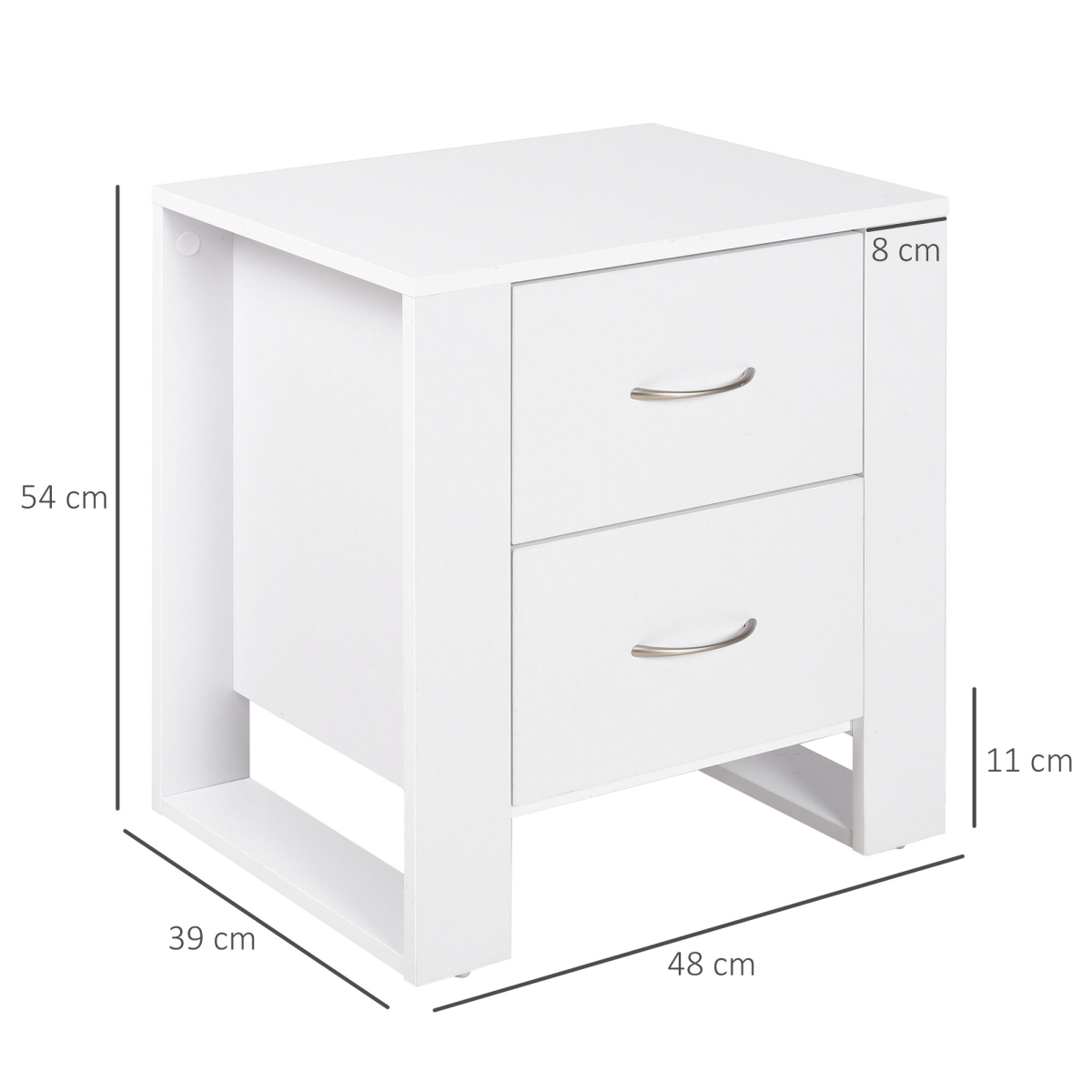 HOMCOM White Particle Board 2-Drawer Bedside Table with Silver Handles