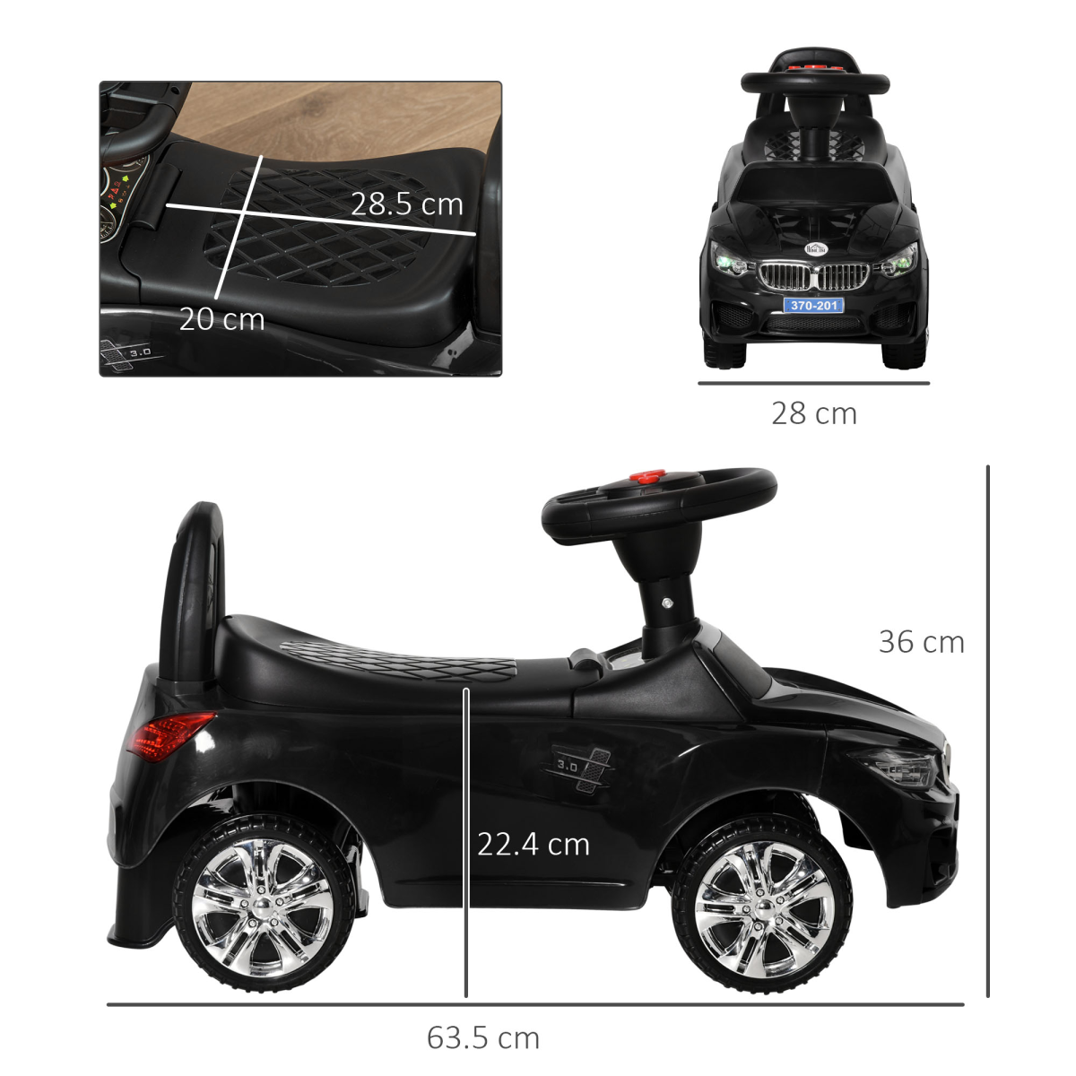 AIYAPLAY Foot to Floor Ride On Car for Toddlers, Black
