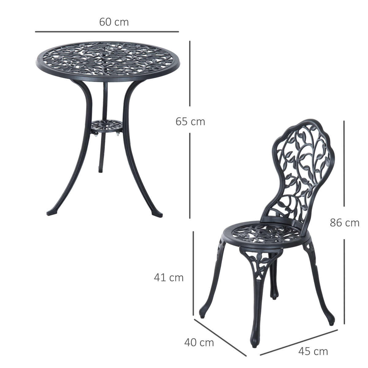 Outsunny 3 Piece Cast Aluminum Bistro Set, Black