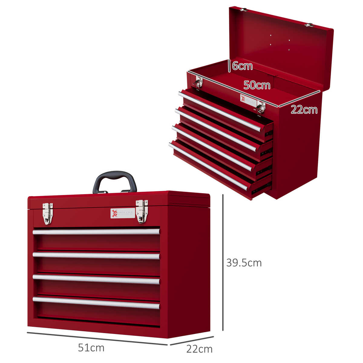 DURHAND Lockable 4-Drawer Steel Tool Chest with Ball-Bearing Slides