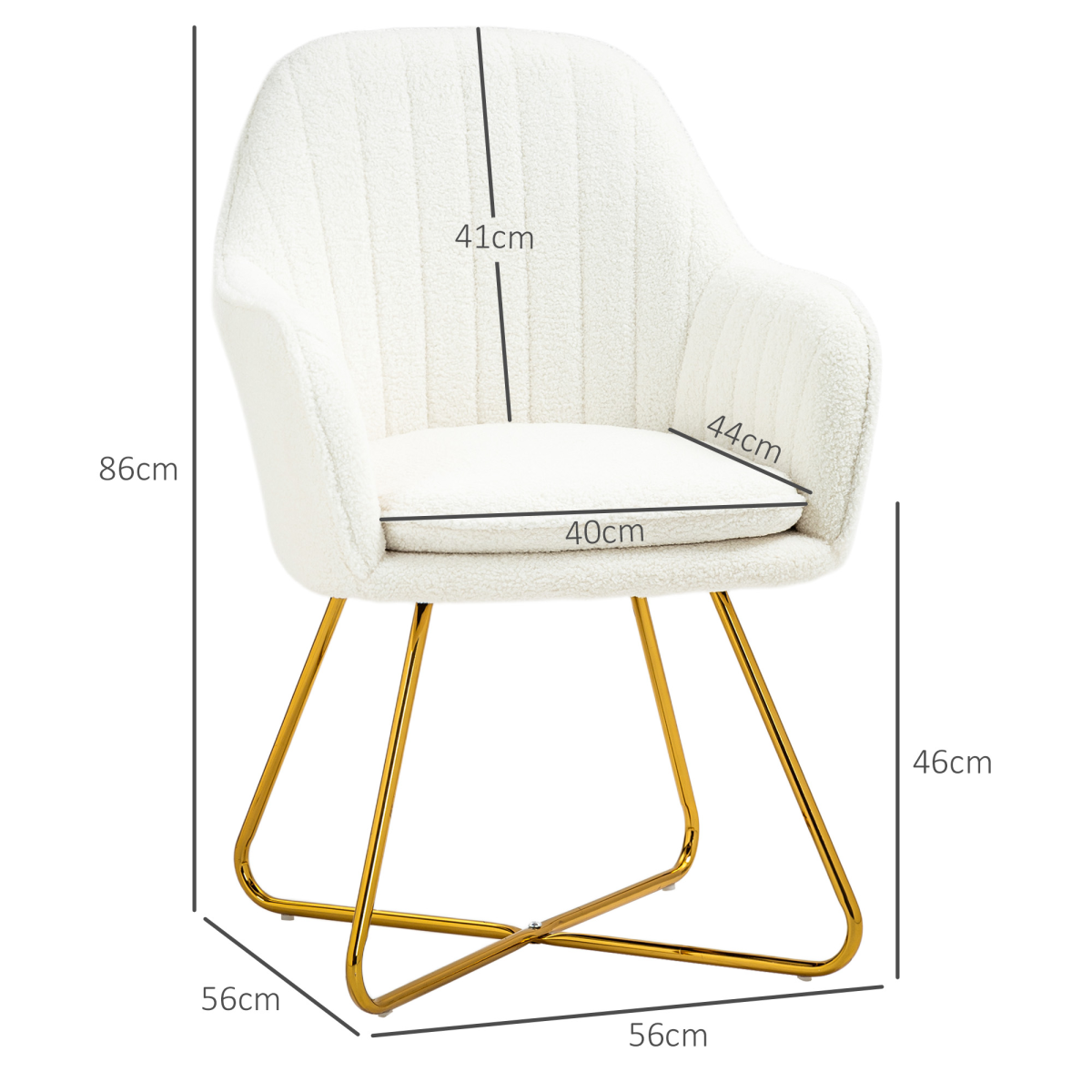 HOMCOM Set of 2 Cashmere Accent Chairs with Steel Legs, Cream White