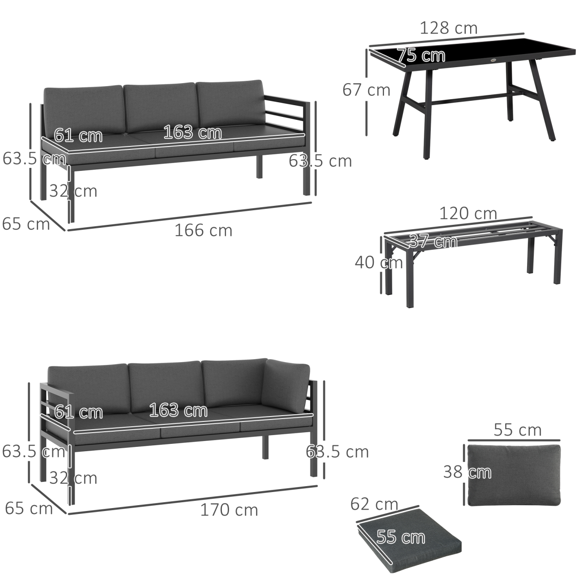 Outsunny 8-Seater Aluminium Garden Dining Set with Cushions