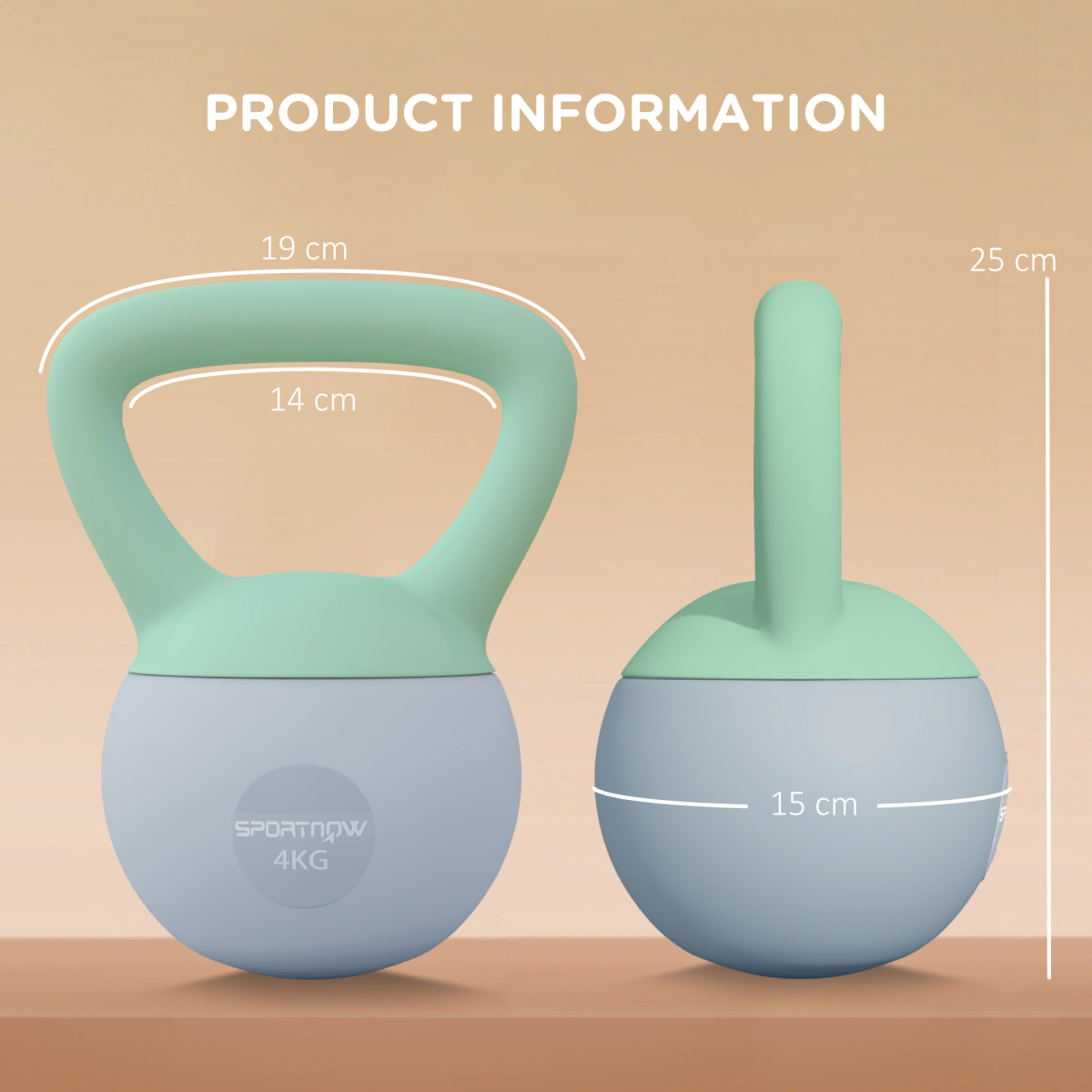 SPORTNOW 4kg Soft Body Kettlebell with Non-Slip Handle, Grey/Green