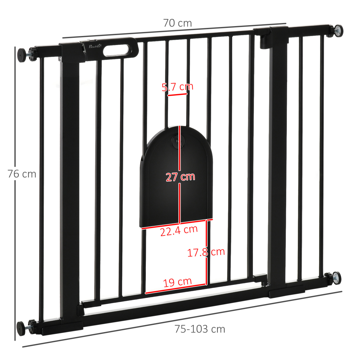 75-103 cm Extra Wide Pet Safety Gate, Stair Pressure Fit, Double Locking, Black