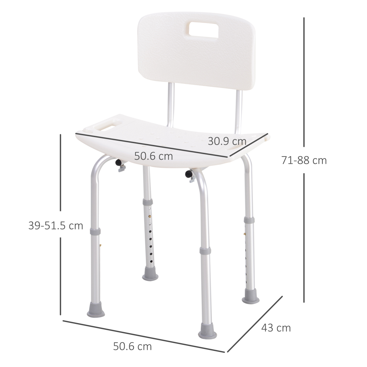 Adjustable Bath Shower Chair with Suction Feet and Drainage Holes