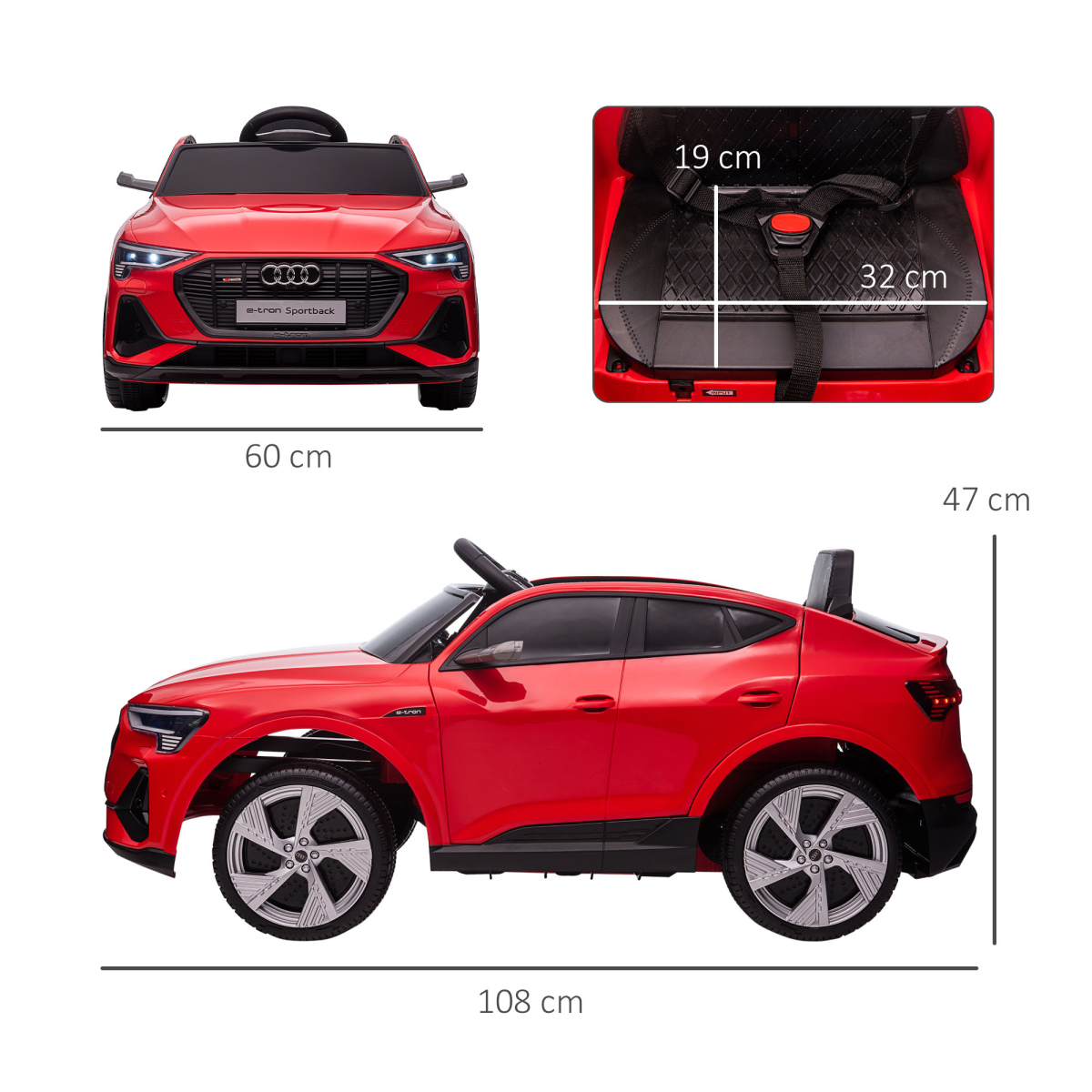 HOMCOM Licensed Audi E-tron 12V Kids Electric Ride-On Car with Remote Control, LED Lights, Seatbelt