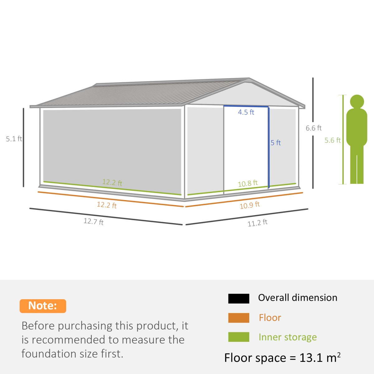 Outsunny Metal Garden Storage Shed, Sloped Roof, Double Door, 12.5ft x 11ft