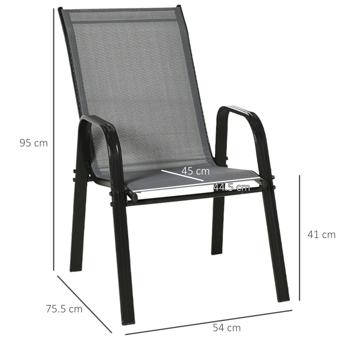 Set of 4 Stackable Outdoor Garden Dining Chairs, High Back Grey