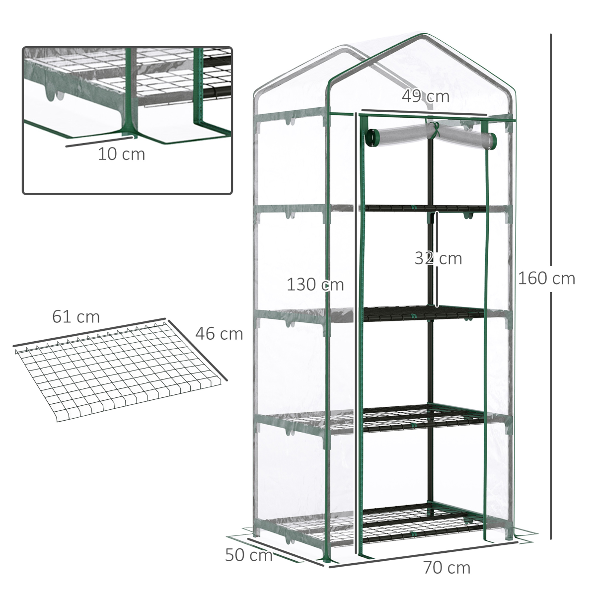 Outsunny 4-Tier Mini Portable Greenhouse with Metal Frame, Transparent PVC Cover, 160 x 70 x 50 cm