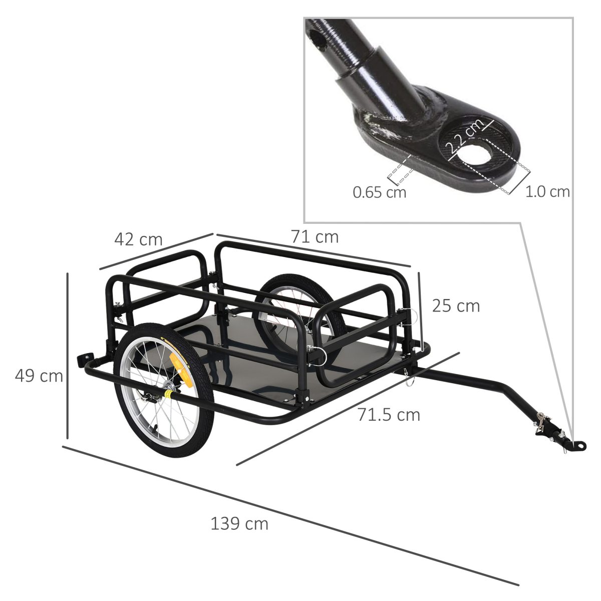 HOMCOM Folding Frame Bike Cargo Trailer with Hitch, 16-Inch Wheels, Steel Frame, 40kg Capacity, Black