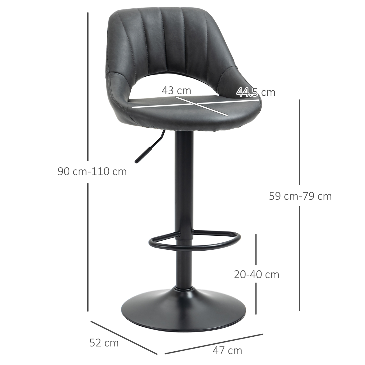 HOMCOM Set of 2 Adjustable Swivel PU Leather Counter Bar Stools with Footrest