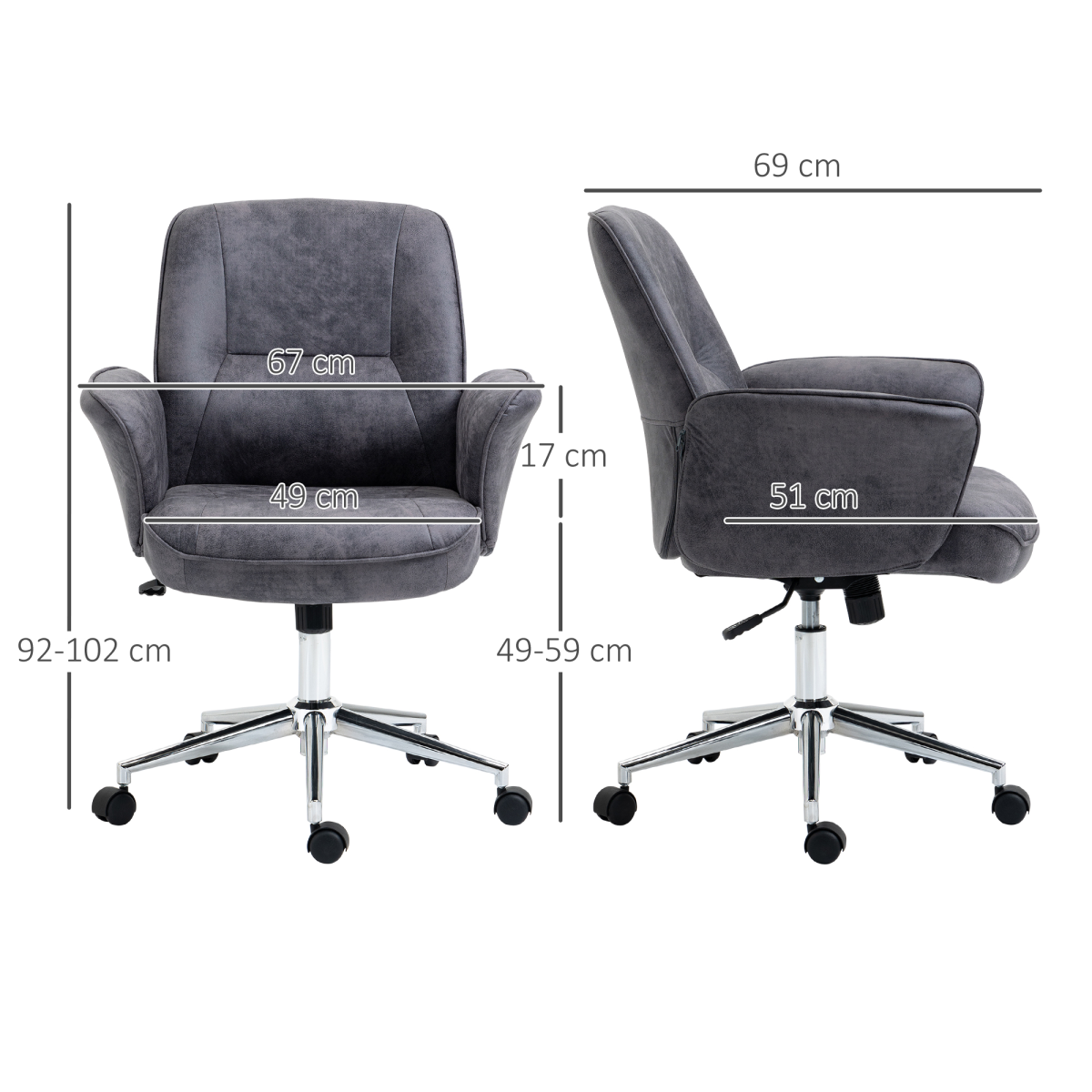 Vinsetto Retro Swivel Home Office Chair, Adjustable, Deep Grey