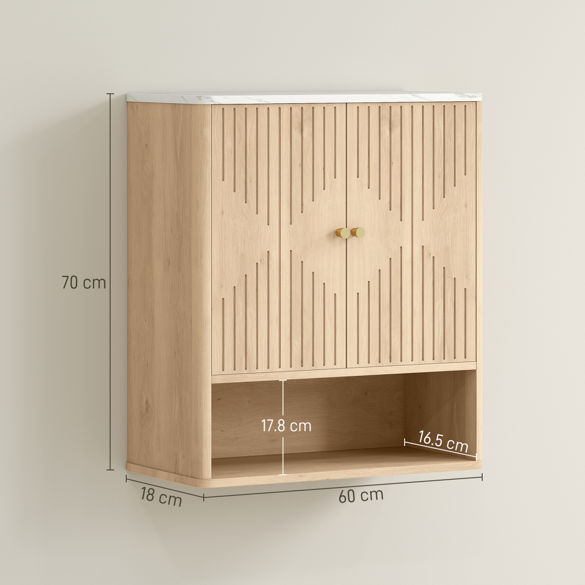 HOMCOM Bathroom Wall Cabinet with Adjustable Shelf, Open Shelf, Oak