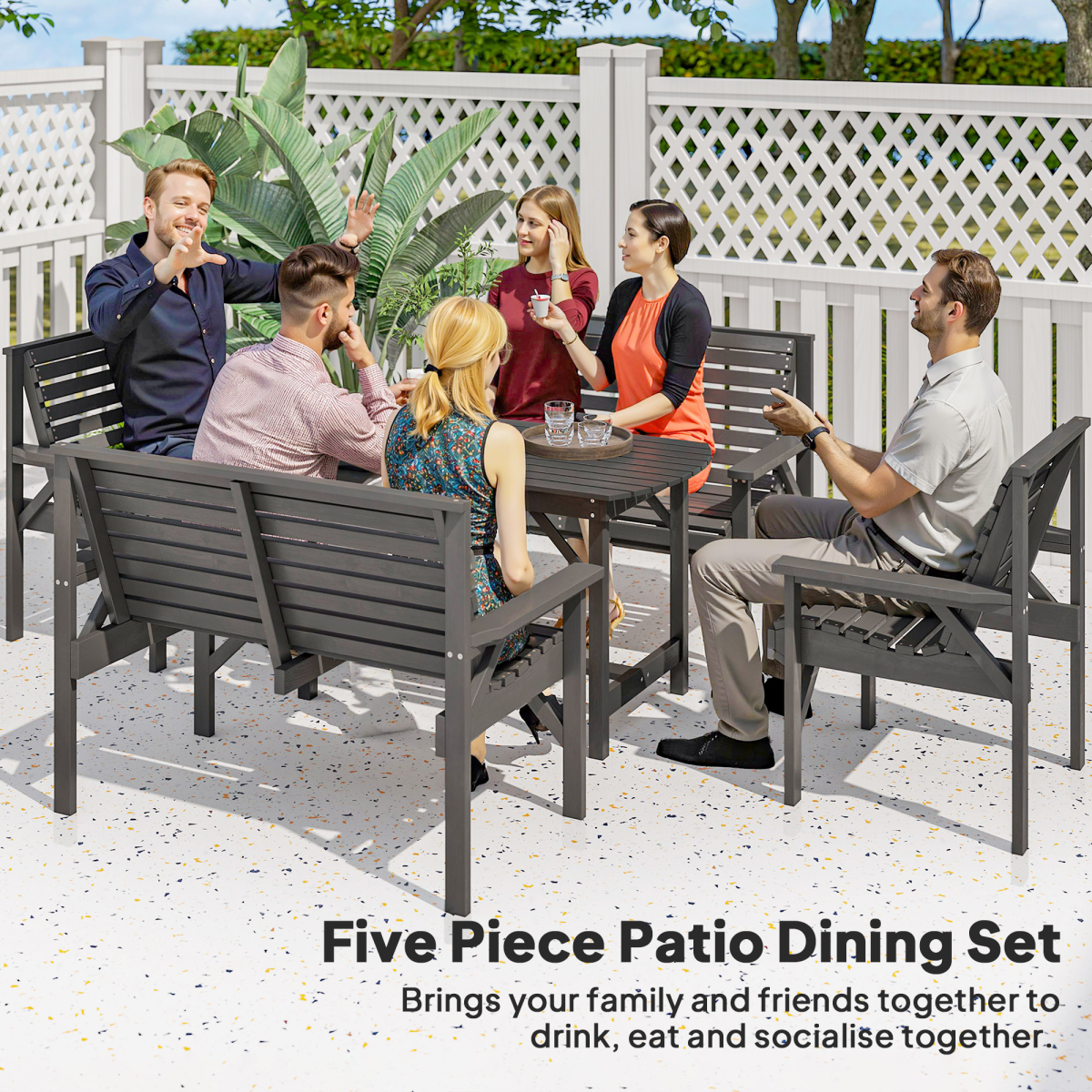 Outsunny 5-Piece Wooden Patio Dining Set, Grey, with Umbrella Hole