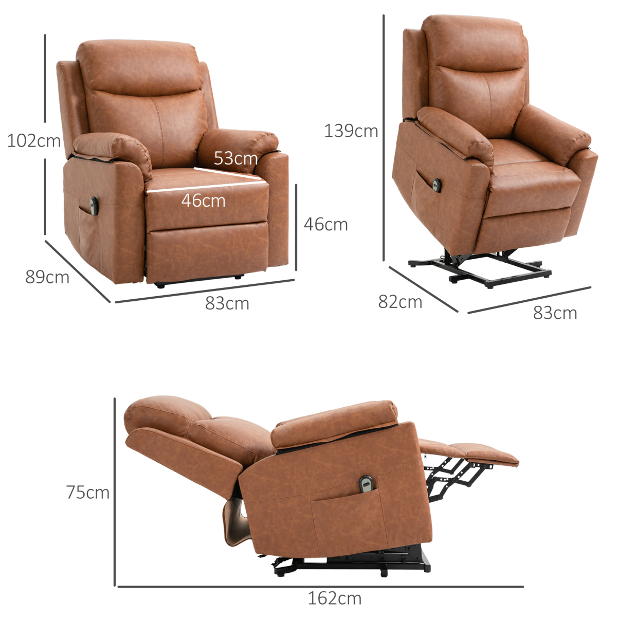 Electric Power Lift Riser Recliner Chair with Remote Control, Brown Faux Leather