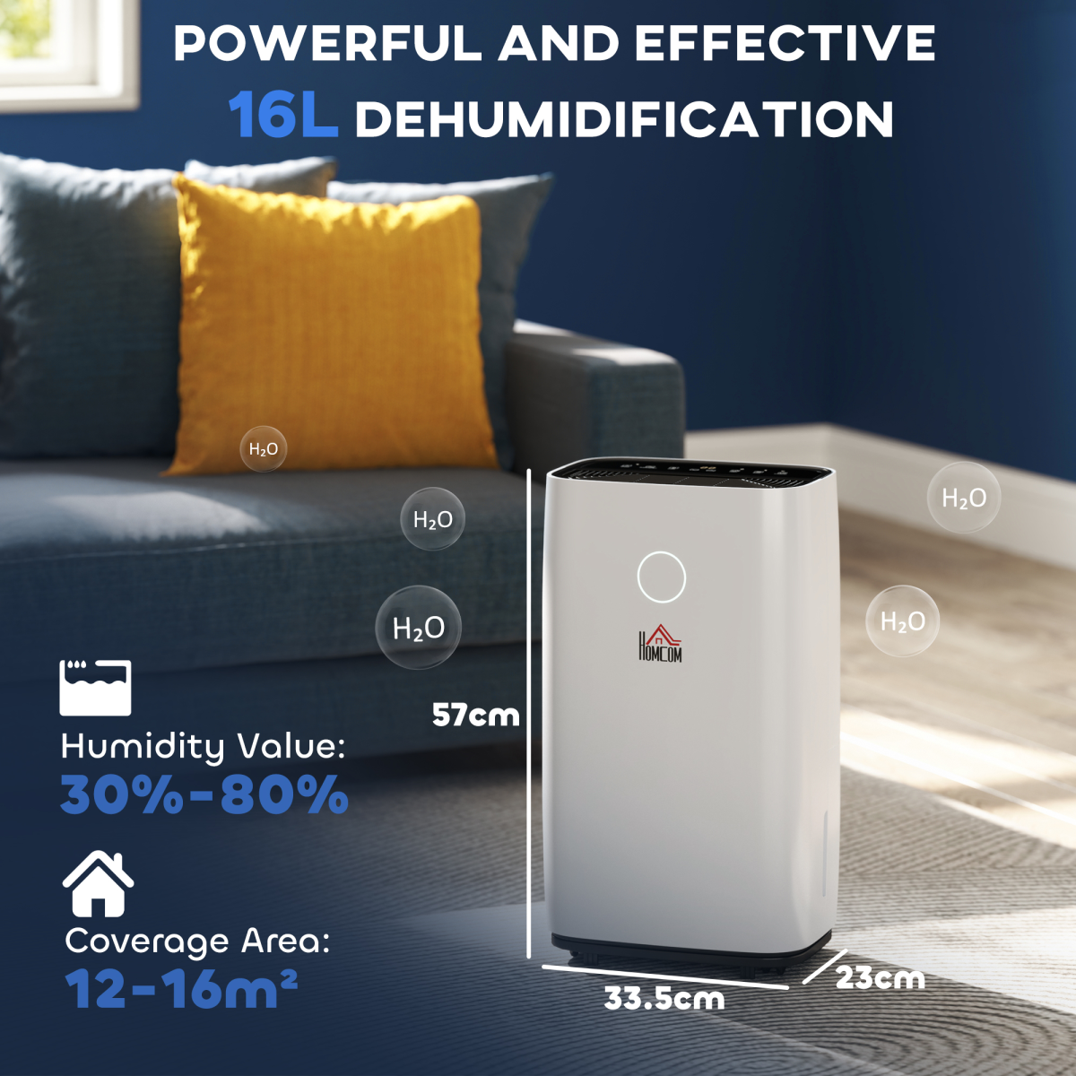 HOMCOM 16L/Day Quiet Portable Dehumidifier for Home & Laundry Room