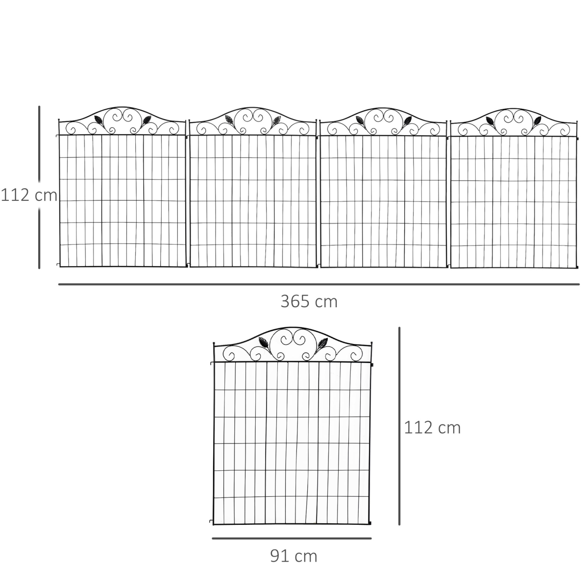 Decorative Garden Fence Border Edging, 4 Panels, 44in H x 12ft L, Steel Wire, Vine Pattern, Adjustable Shape