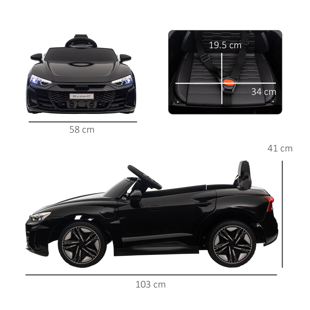 HOMCOM Audi RS e-tron GT 12V Kids Electric Ride-On Car with Remote, Black