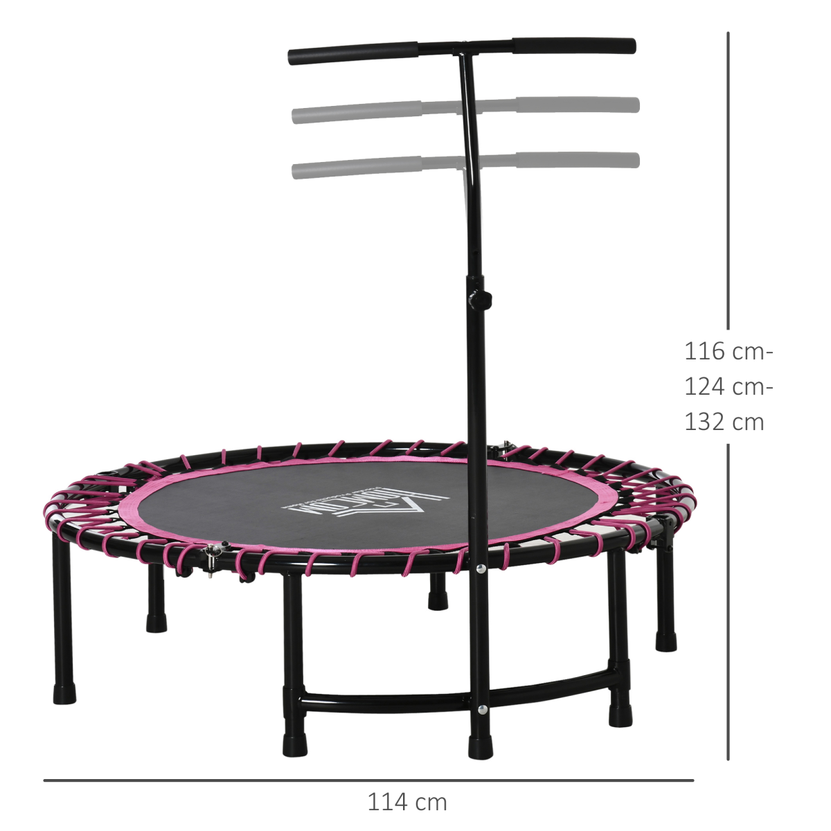 HOMCOM Folding Fitness Trampoline with Adjustable T-Bar Handle, Indoor and Outdoor Mini Rebounder, Steel Frame, 100kg Max Load
