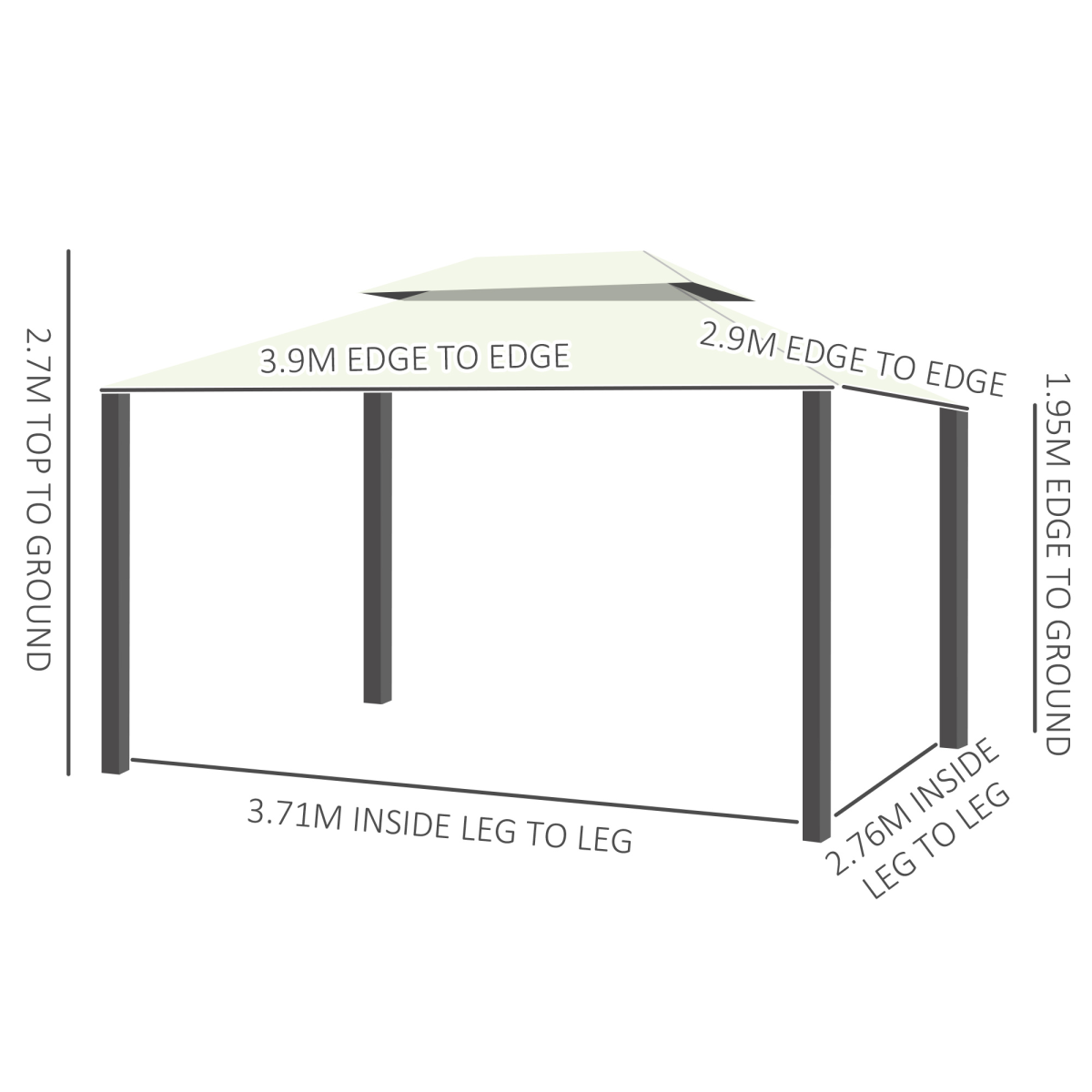 Outsunny 2.9 x 3.9m Vented Roof Aluminium Frame Garden Gazebo with Mesh Side Walls, Cream White