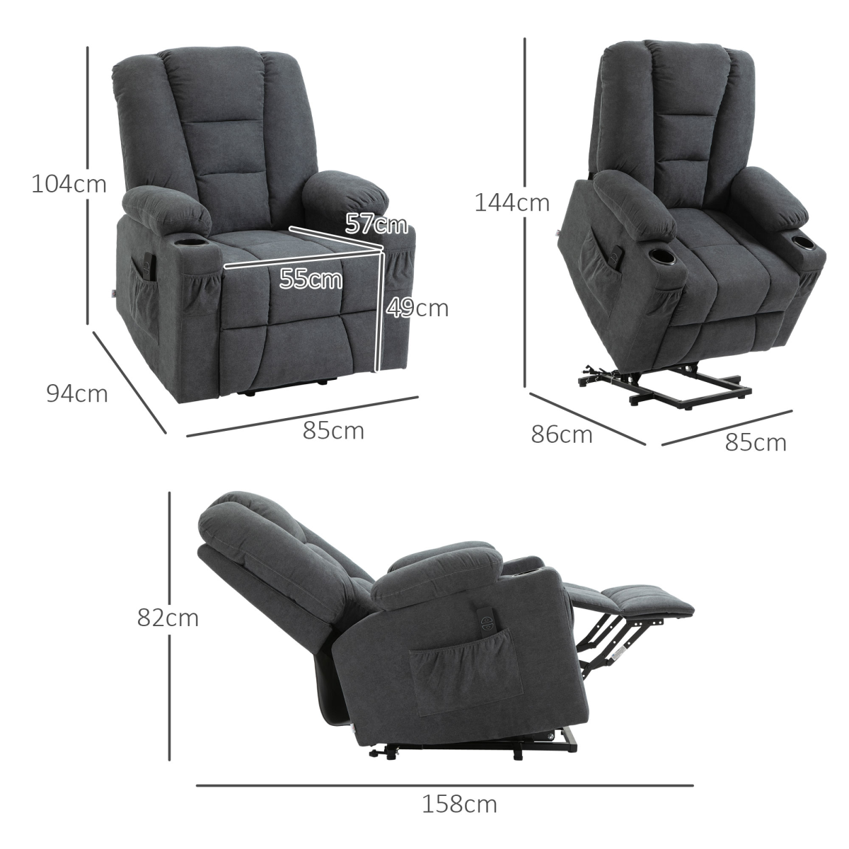 HOMCOM Grey Riser and Recliner Lift Chair with Remote for the Elderly