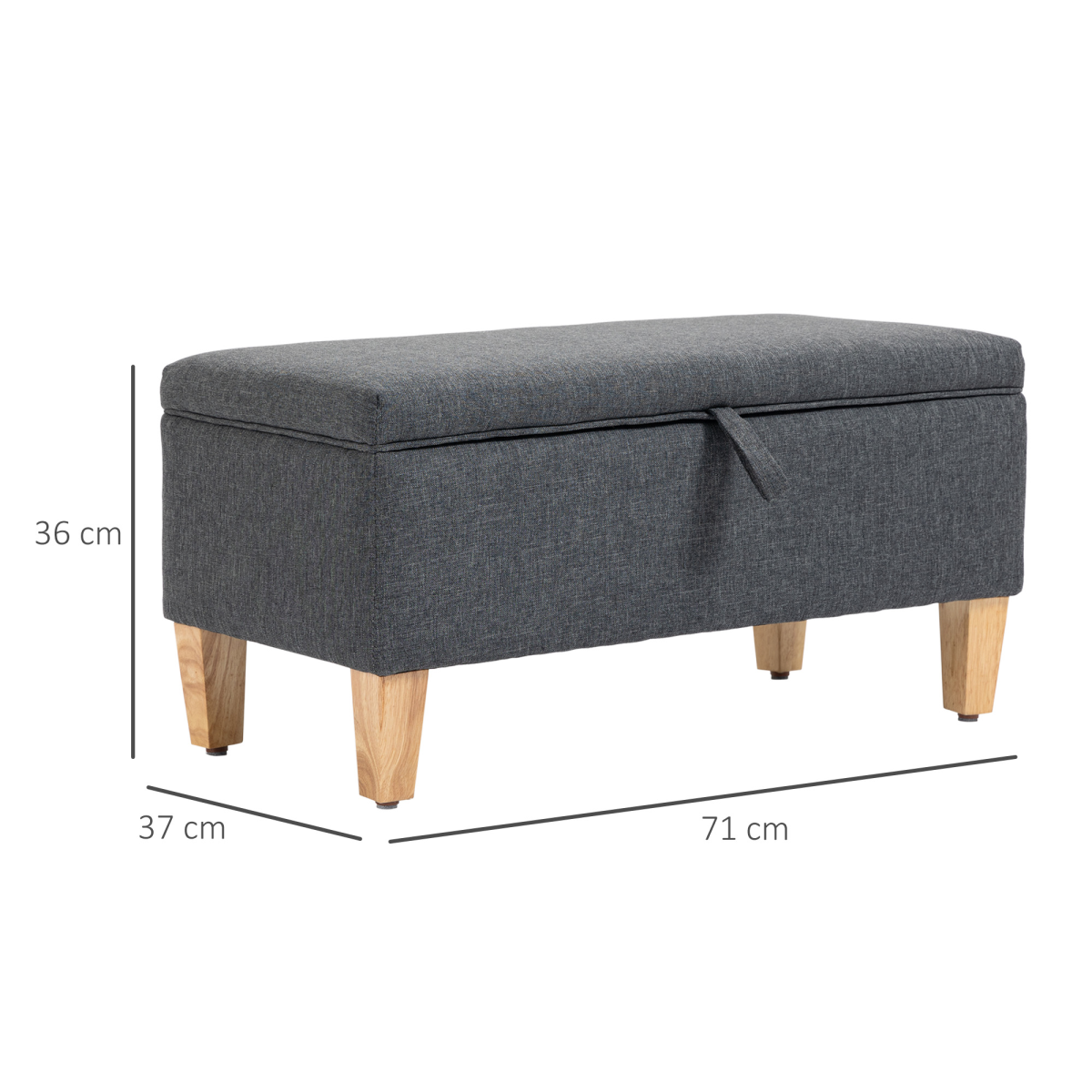HOMCOM Grey Linen-Look Storage Ottoman Footstool, Padded Seat