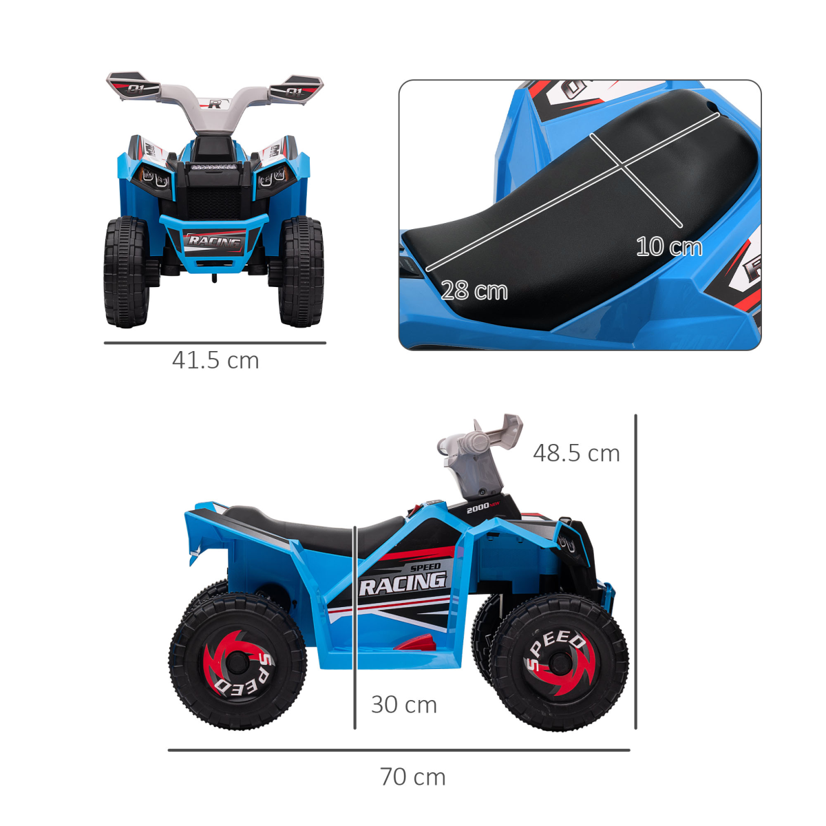 HOMCOM 6V Kids Ride-On Quad Bike ATV, 18-36 Months, Blue
