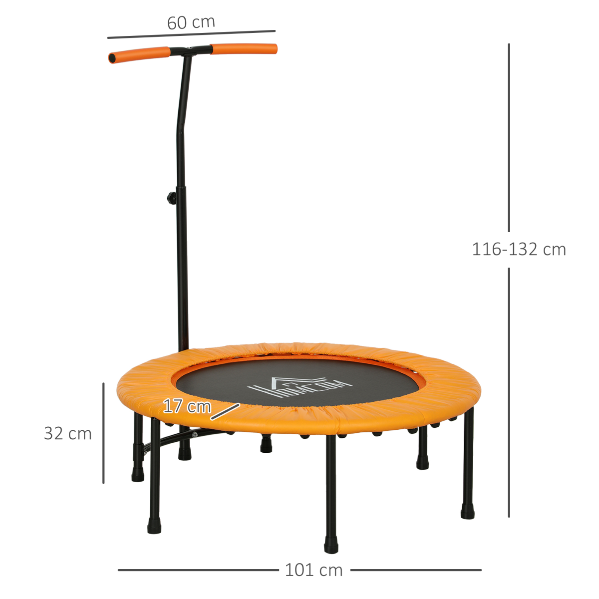 HOMCOM 40" Adult Mini Trampoline with Adjustable Handle, Orange