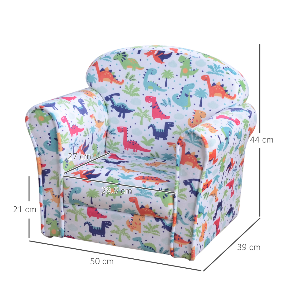 HOMCOM Kids Cartoon Dinosaur Mini Sofa Armchair, Flannel Wood