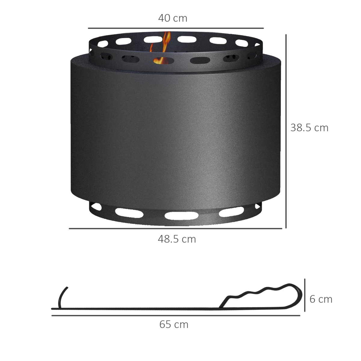 Outsunny 48.5cm Smokeless Wood Burning Fire Pit with Poker, Metal, Black