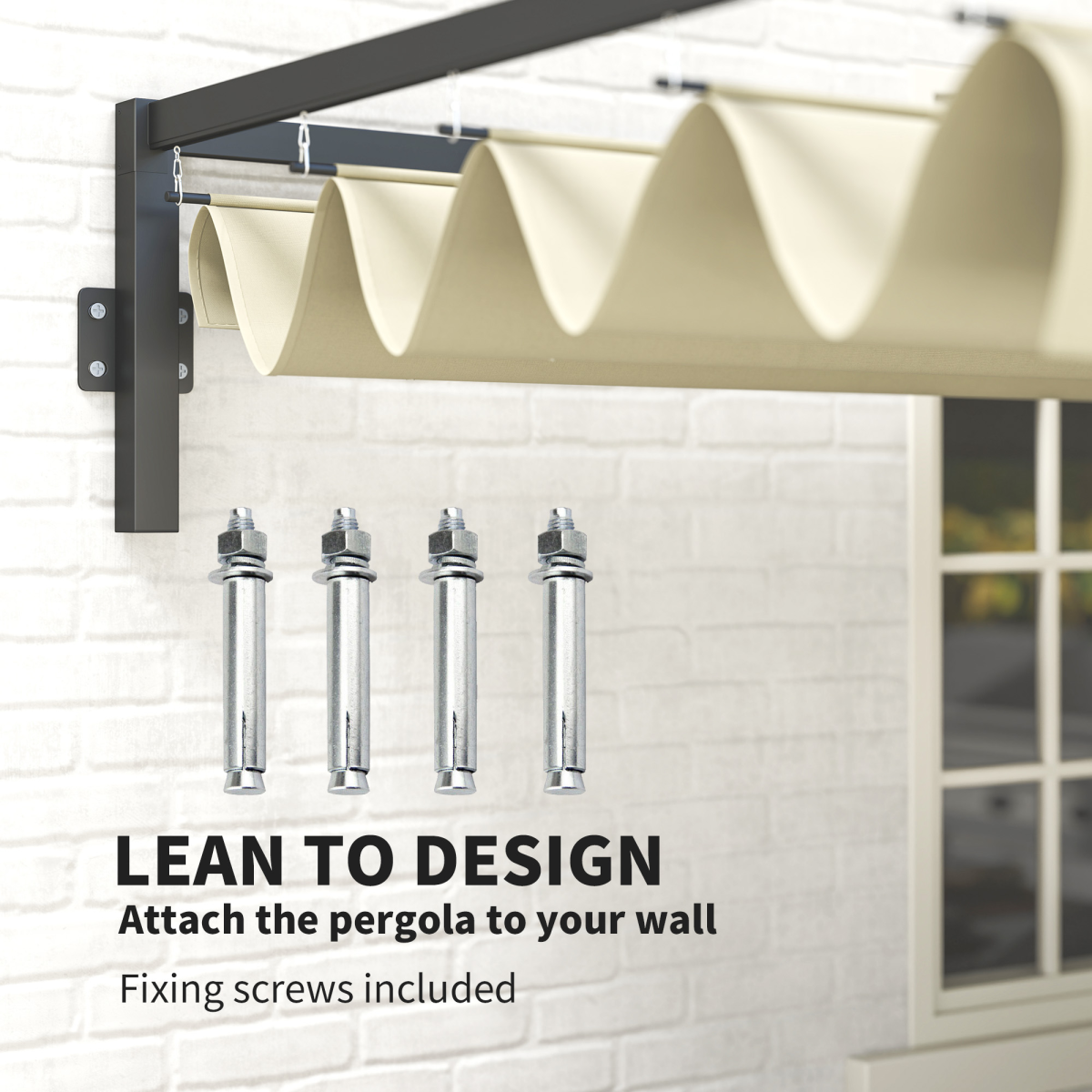 Outsunny 3 x 4m Wall-Mounted Pergola with Retractable Roof, Khaki