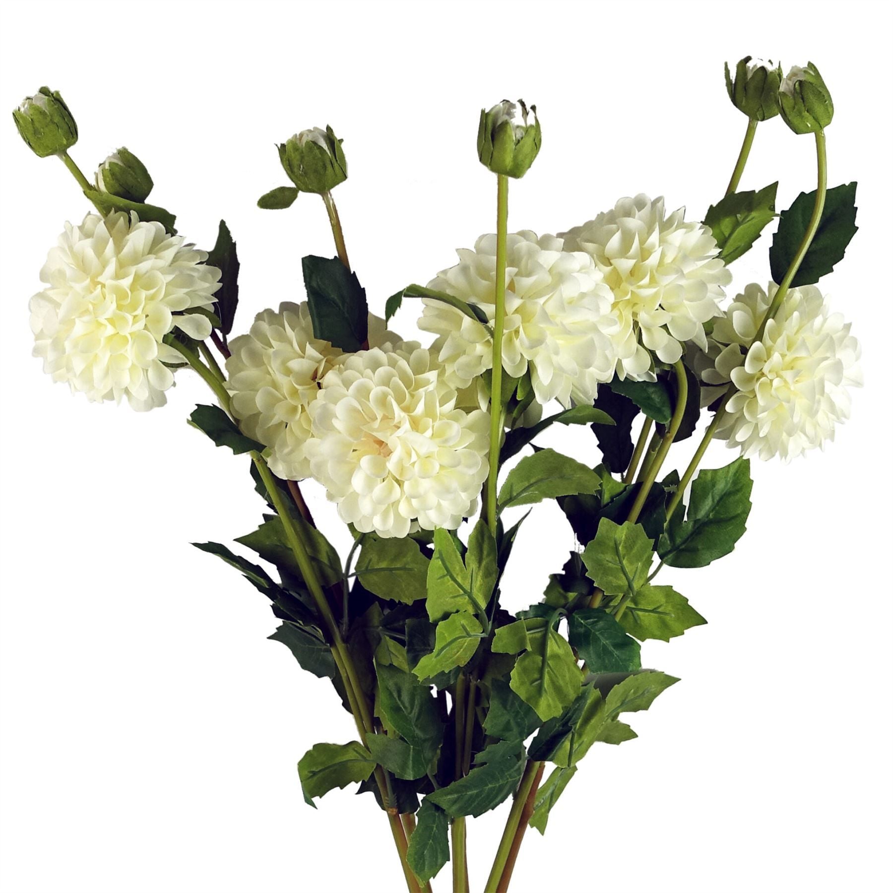 Leaf 75cm Artificial Cream Dahlia PomPom Flower Stem