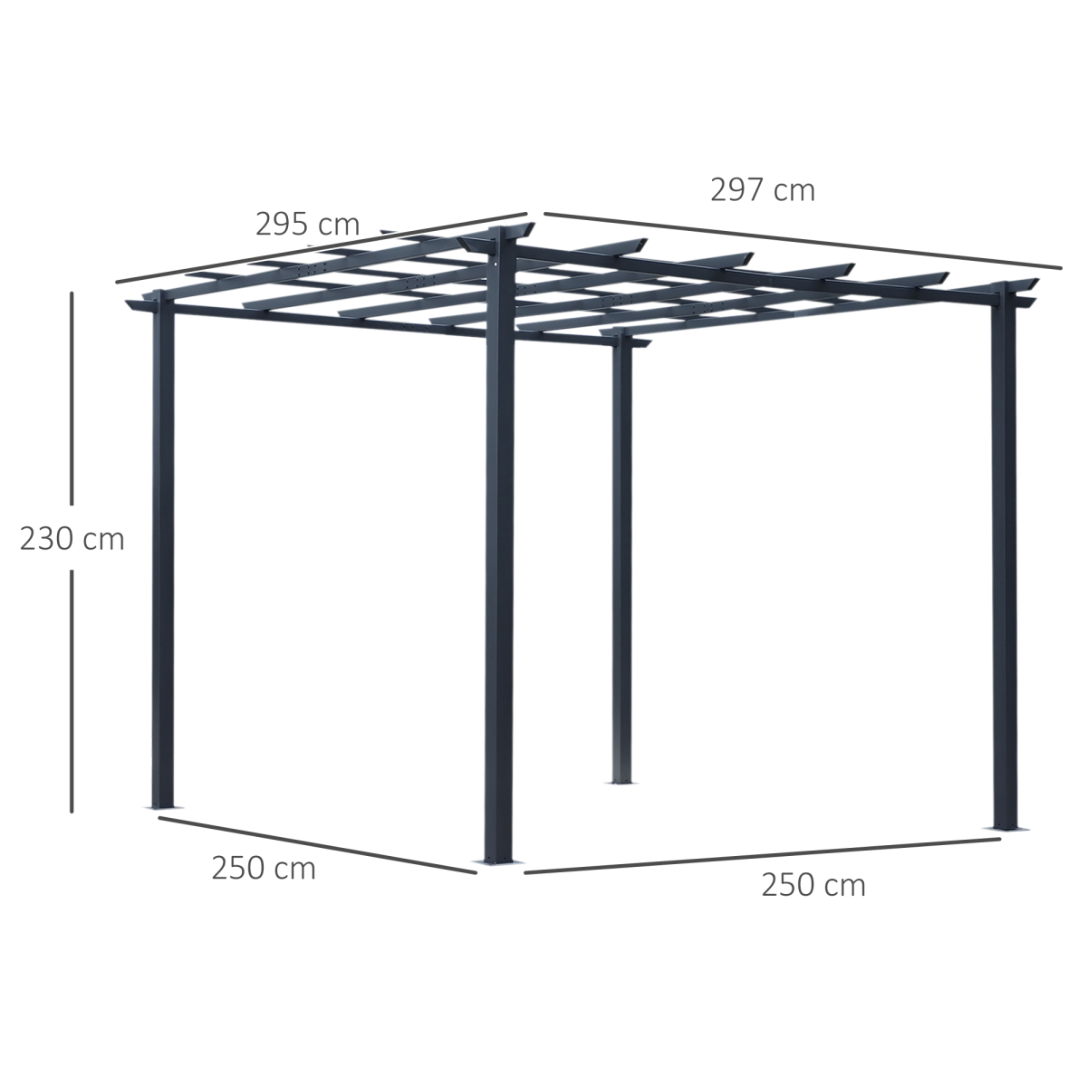 Outsunny 3 x 3 m Metal Pergola with Grid Top, Black, 300 x 300 x 230 cm