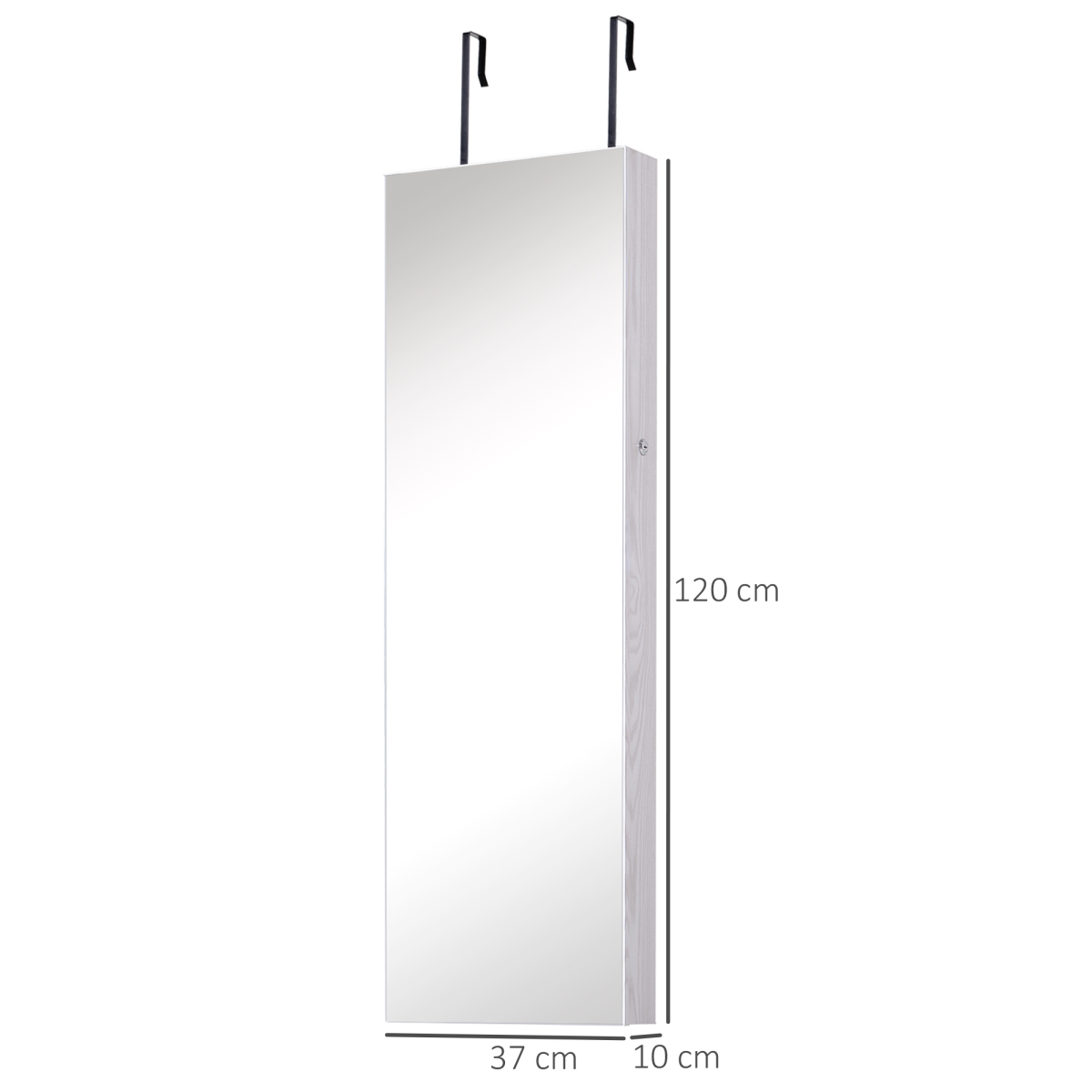 Lockable Hanging Mirrored Jewellery Cabinet with 6 LED Lights, White