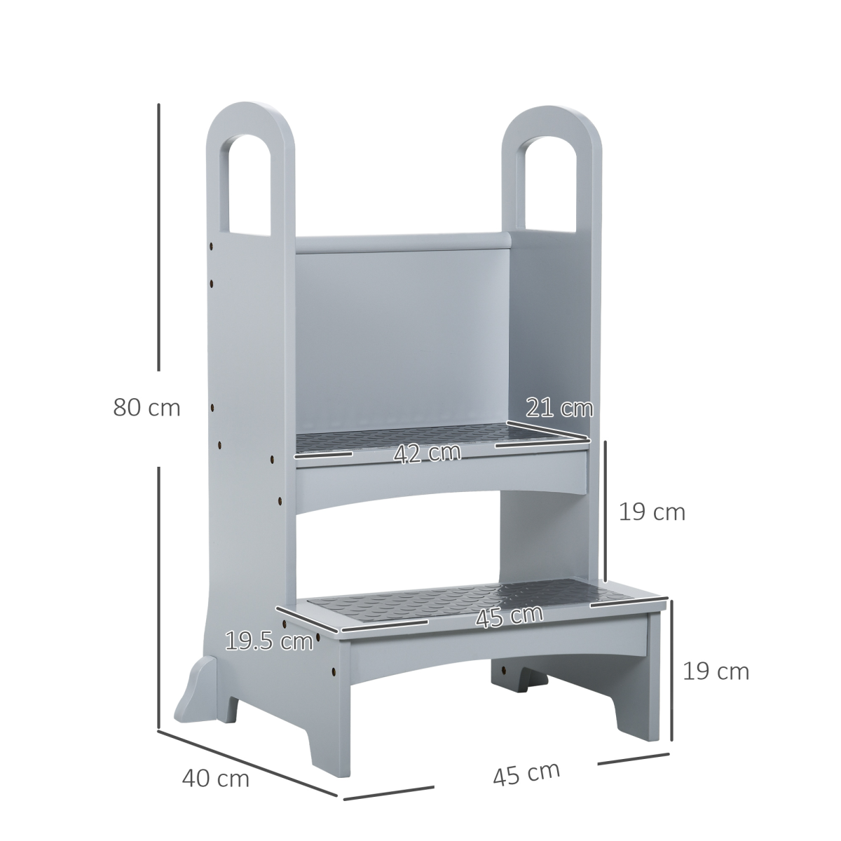 Kids Wooden 2-Step Stool with Handles and Anti-Slip Panels Grey