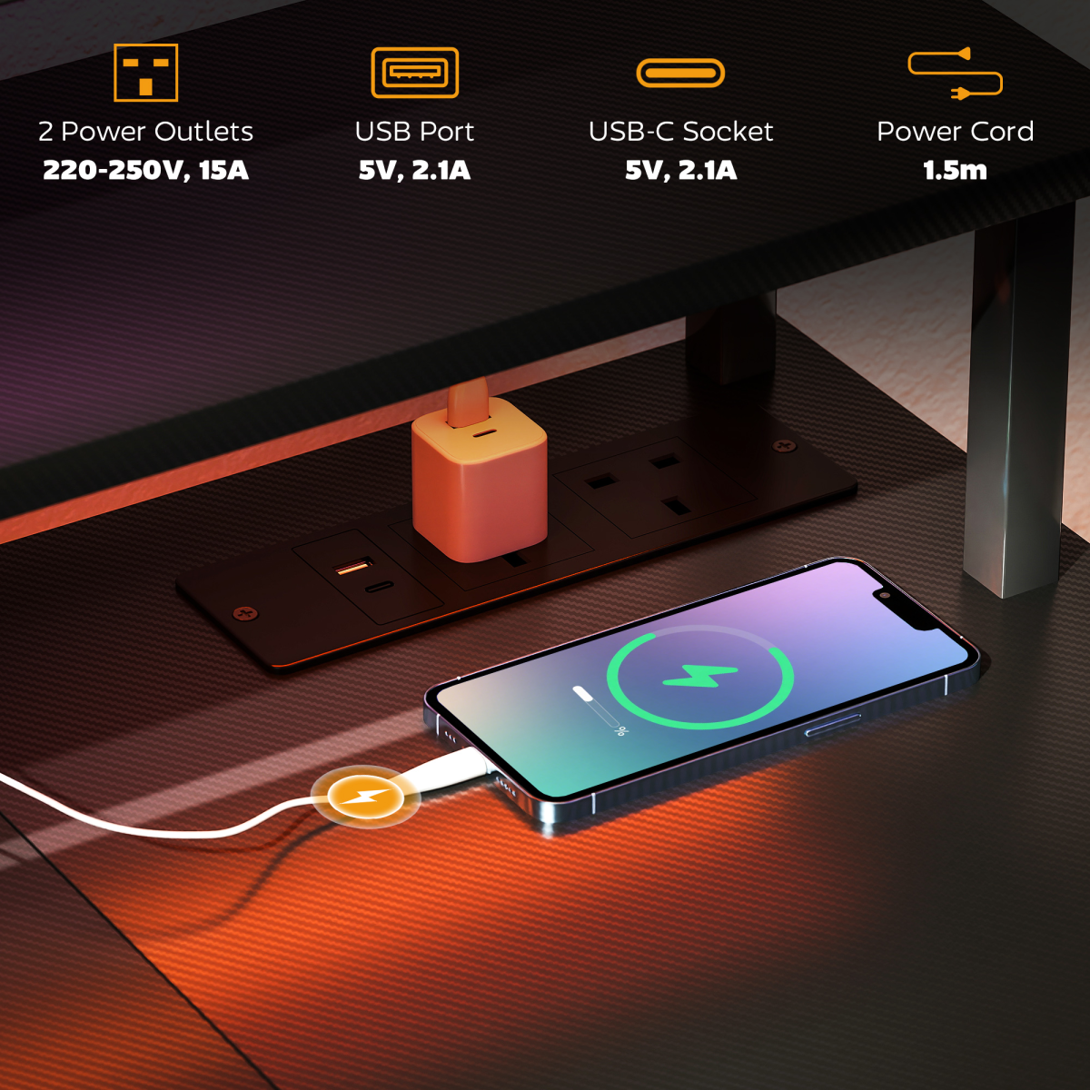 HOMCOM Reversible Computer Desk with Storage and Charging Station