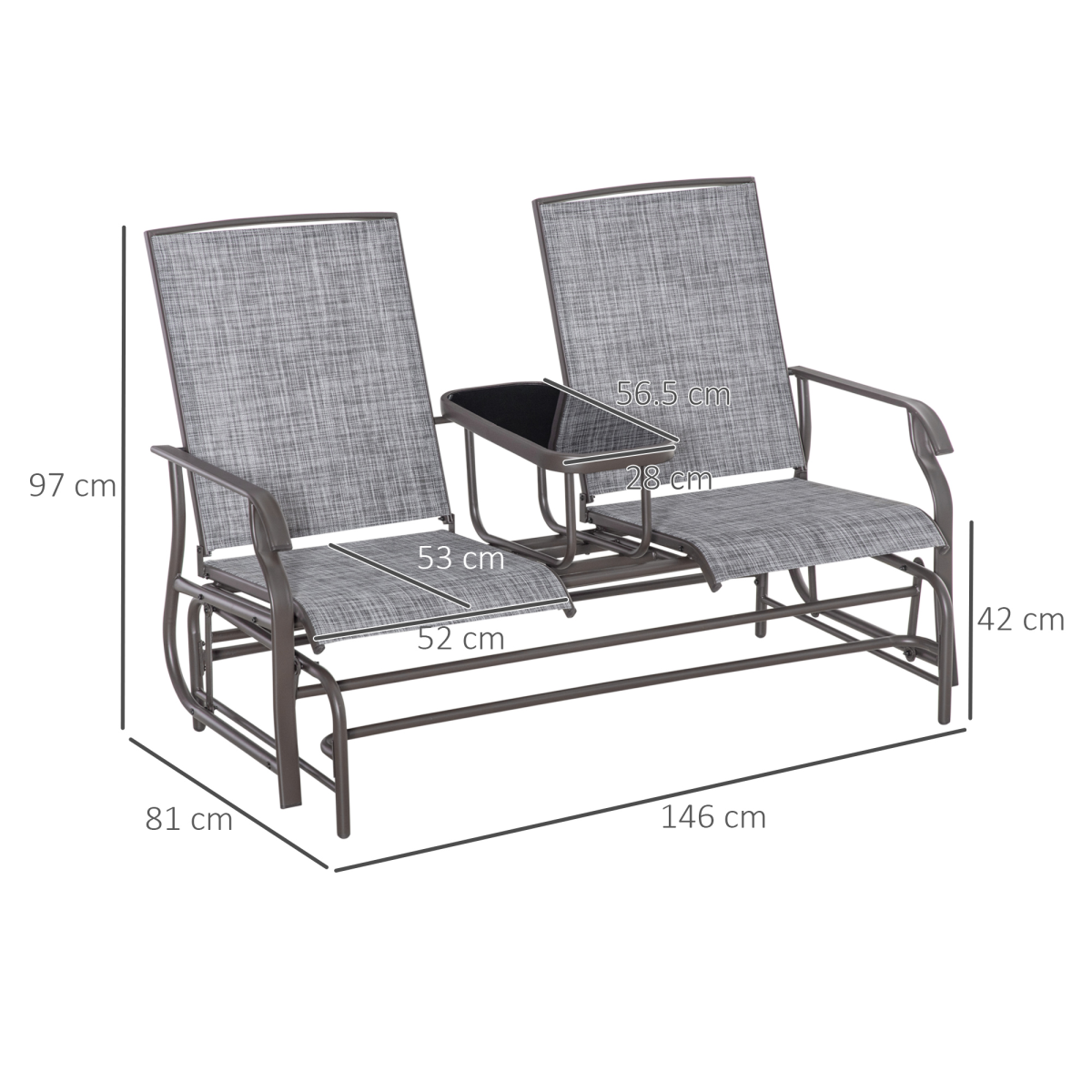 Outsunny 2 Seater Metal Double Swing Rocking Chair with Middle Glass-Top Table