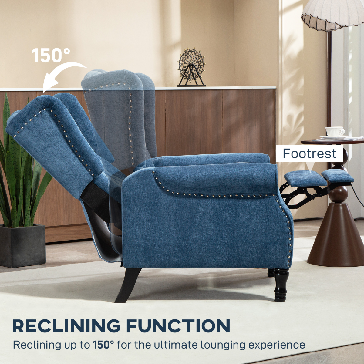 HOMCOM Manual Reclining Armchair with Footrest, Royal Blue