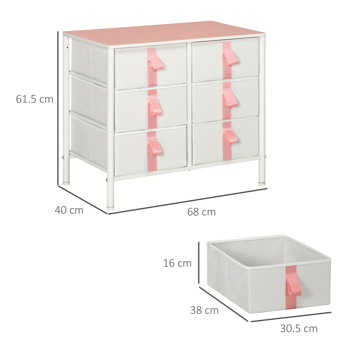 6-Drawer Fabric Chest Organizer with Metal Frame and Wood Top for Nursery Room