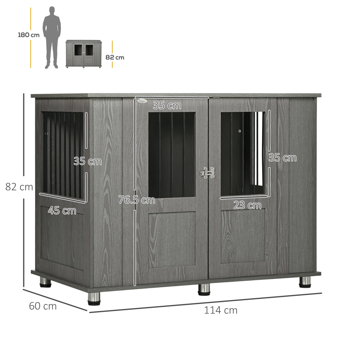PawHut Extra Large Dog Crate End Table, Grey, Indoor