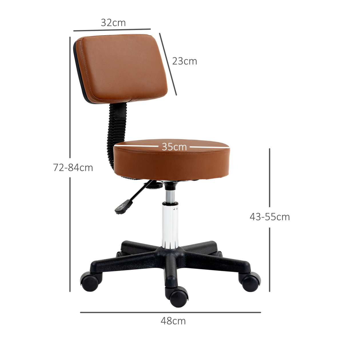 HOMCOM Adjustable Swivel Salon Chair, Padded Seat & Back, 5 Wheels, Brown